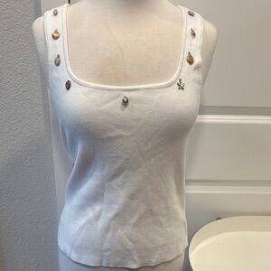 EUC LC Lauren Conrad White Tank Top with Gold Shell Accents